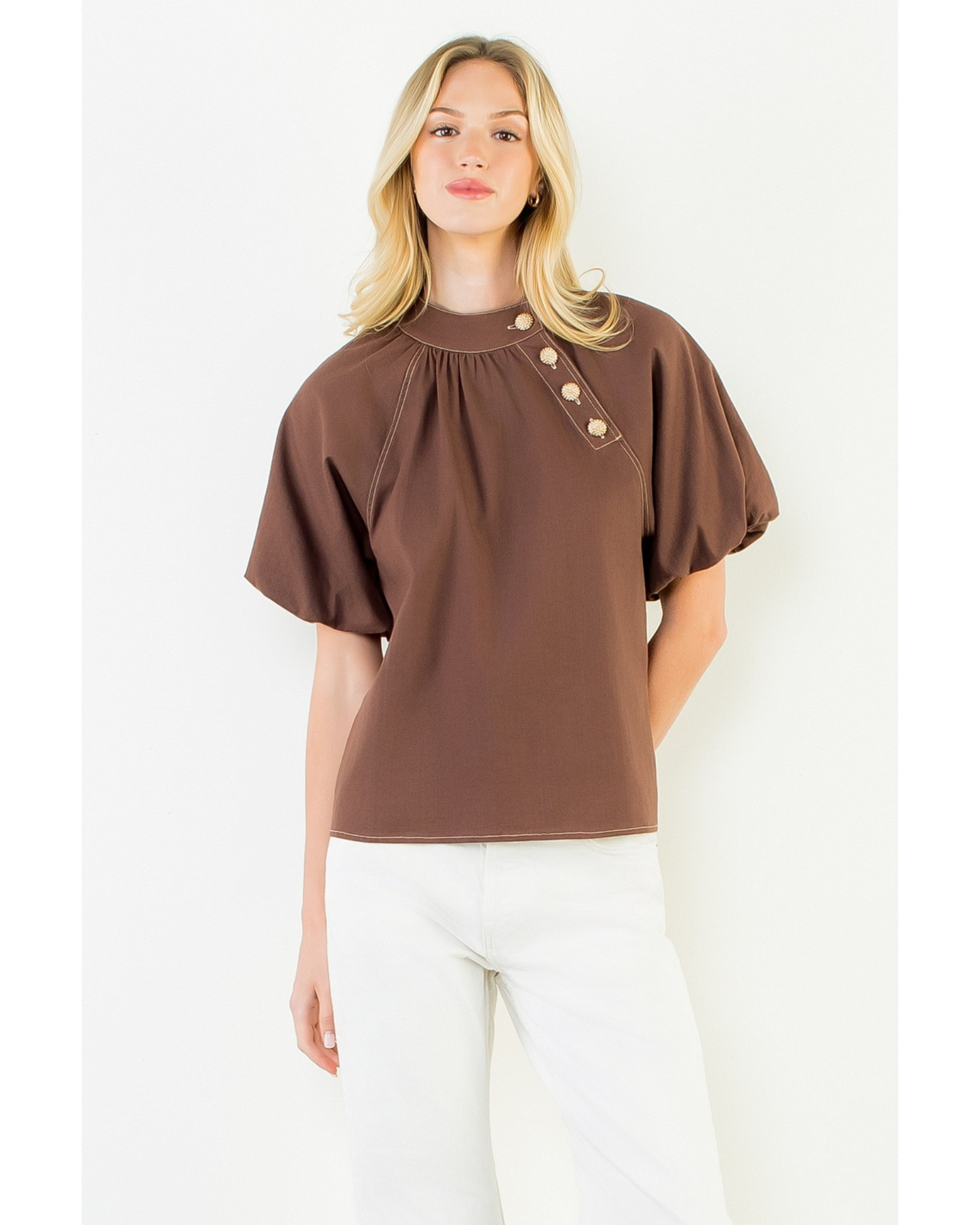 COMING SOON Puff Sleeve Side Button Top by THML