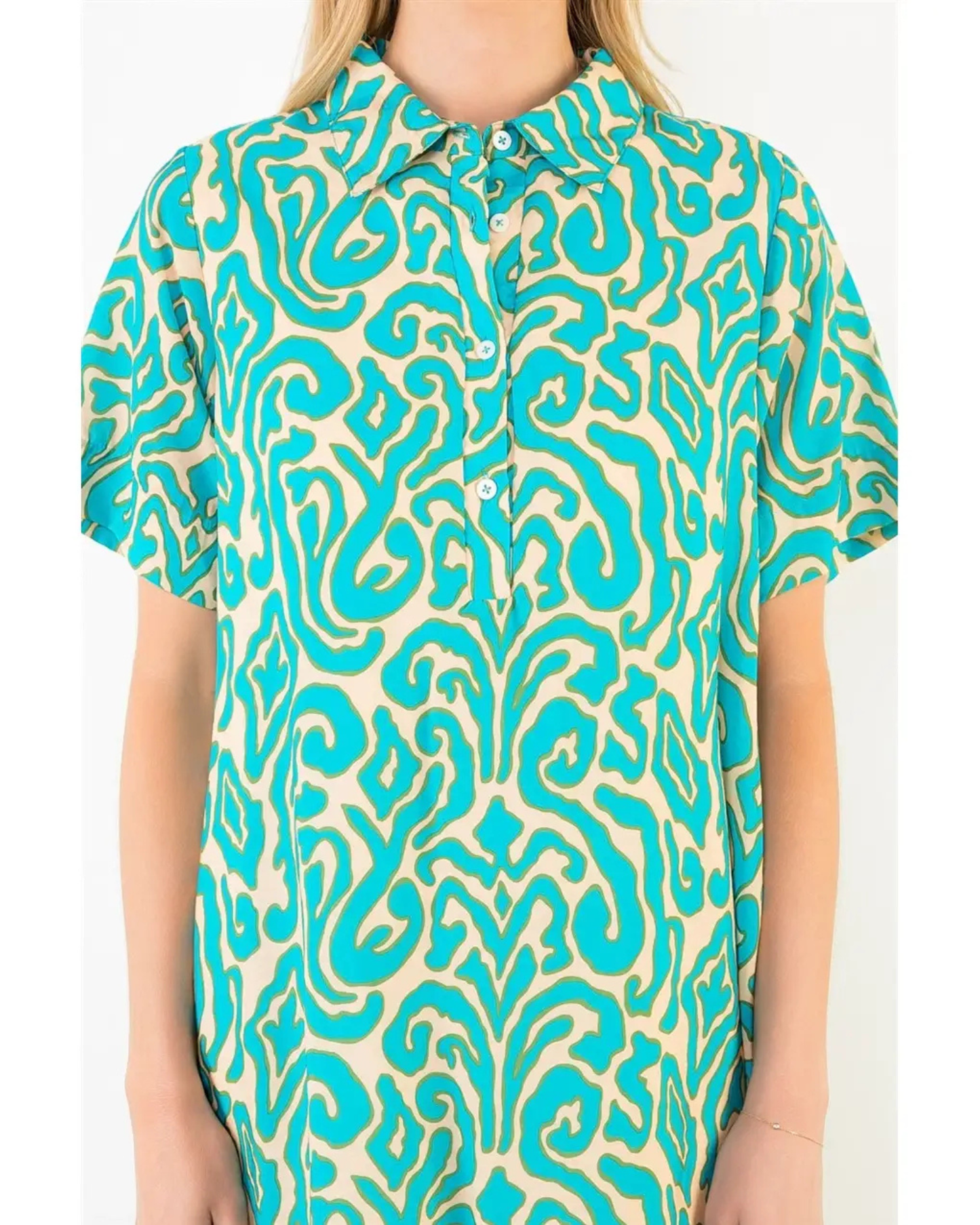 Teal Pattern Dress by THML