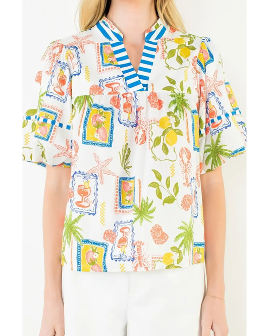 Stripe & Pattern V Neck Top by THML
