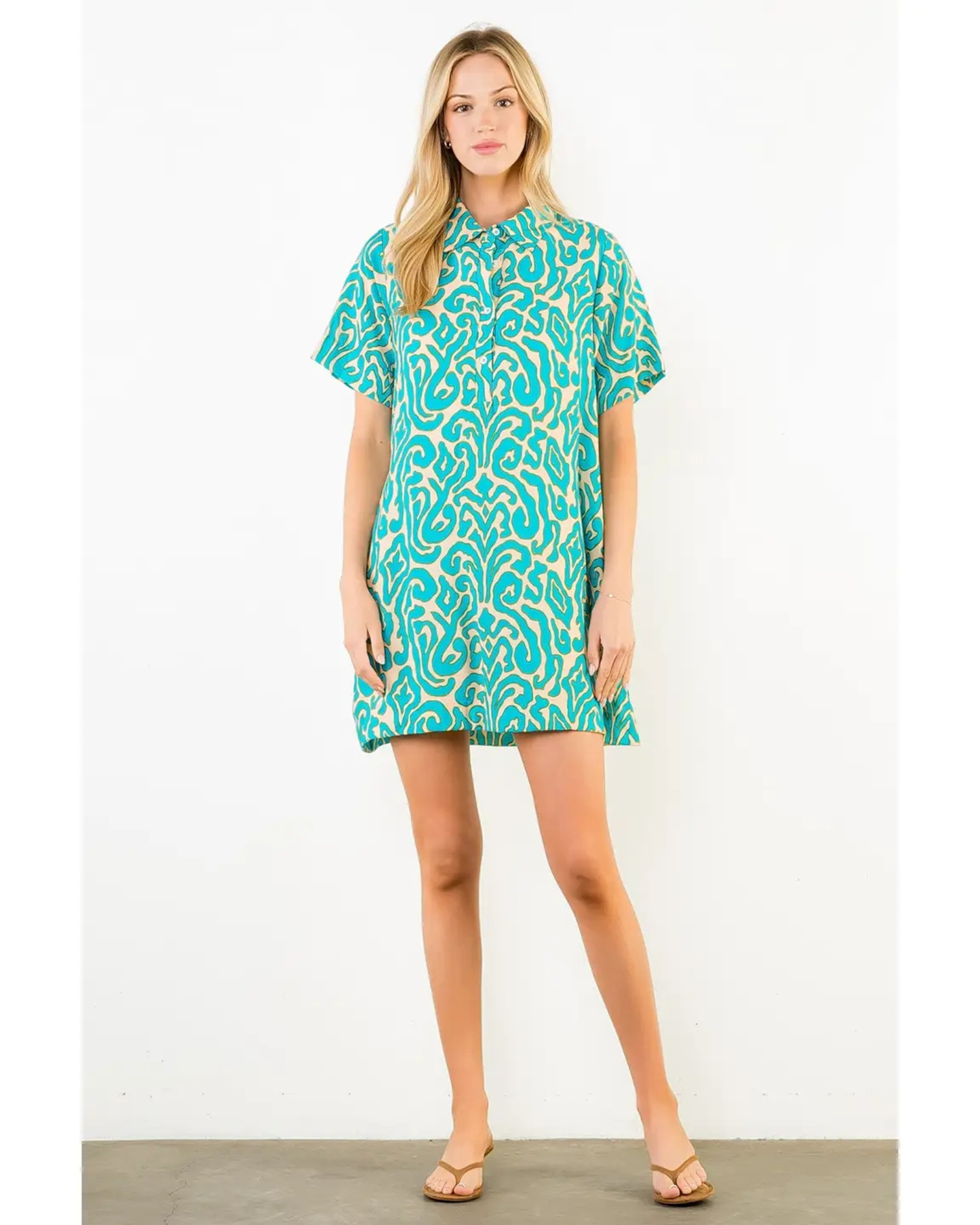 Teal Pattern Dress by THML