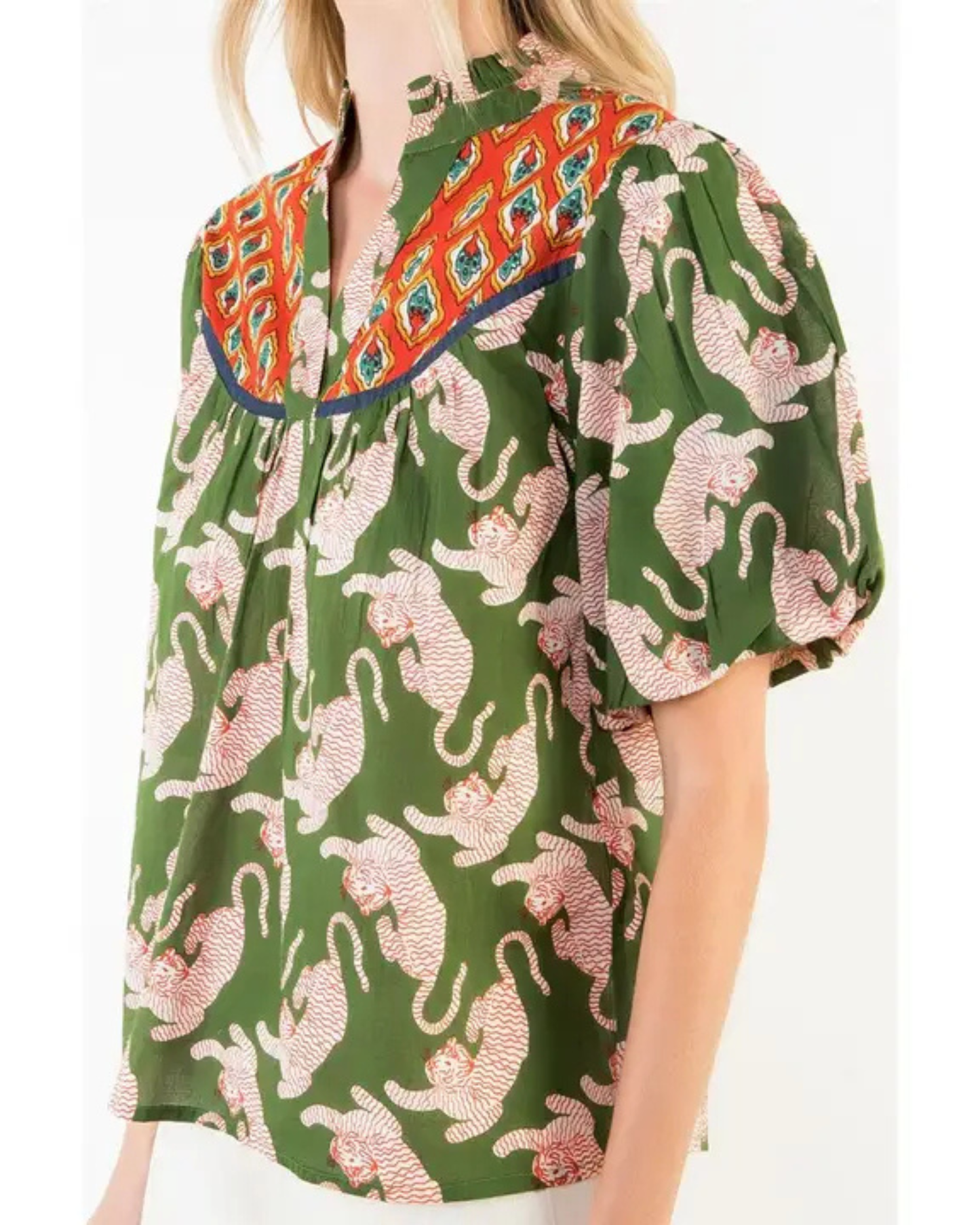 Puff Sleeve Tiger Print Top by THML