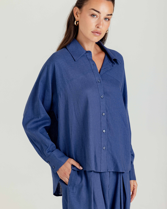 Solid Linen Adora Shirt by Sundays / Raincloud Blue