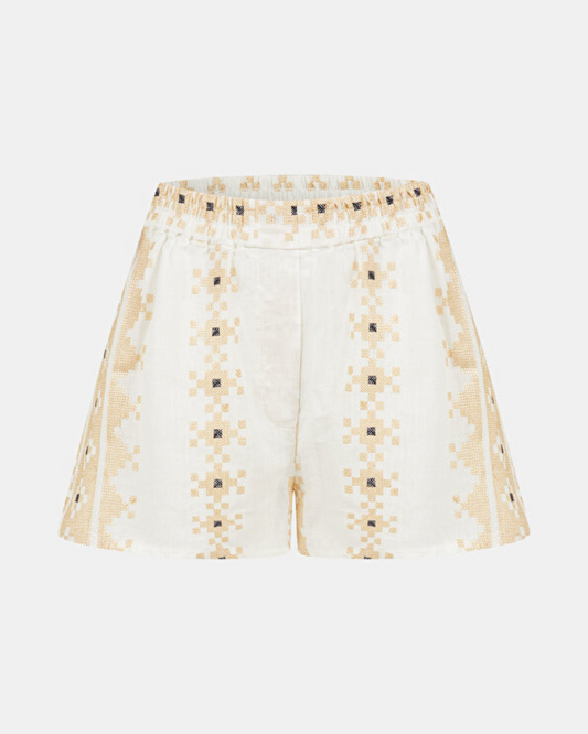 Shorts Pixel Elasticated Waist by Greek Archaic Kori / Natural-Gold