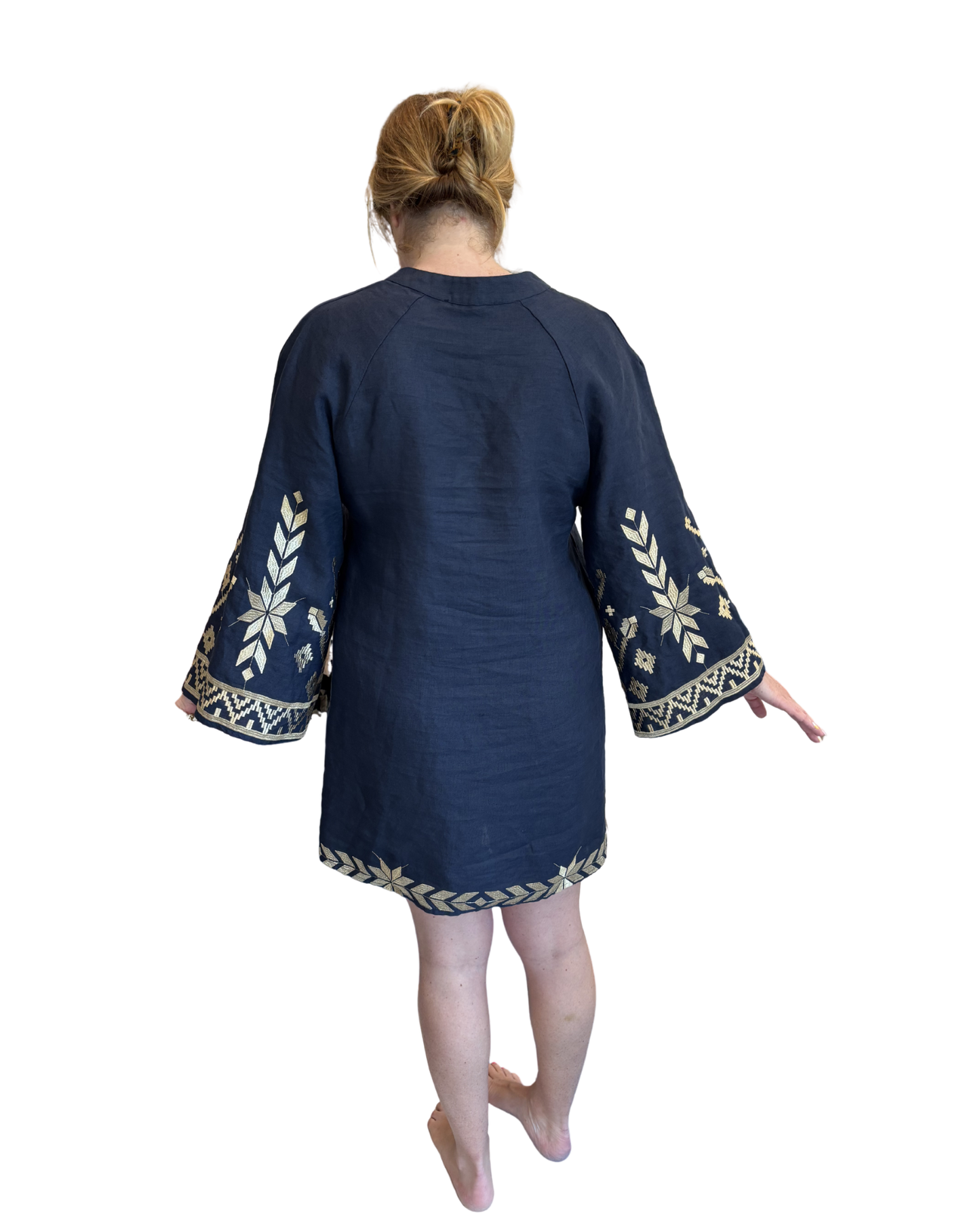 Bell Sleeve Mini Dress by Kori  / Navy & Gold