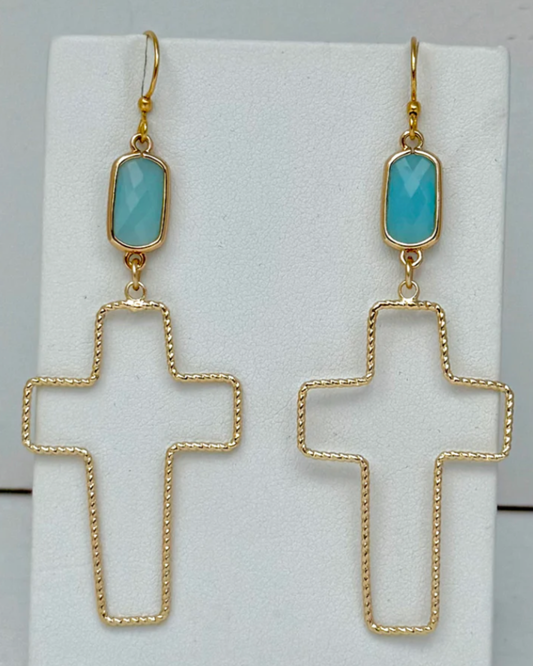 Cross Earrings by Merry Beth Myrick / blue