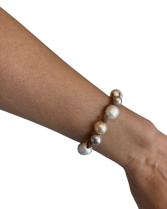 Gypsy Pearl & Leather Bracelet by Wendy