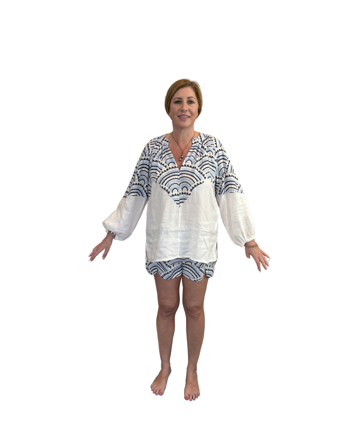 Triangle Blouse by Kori / White & Blue Ciel