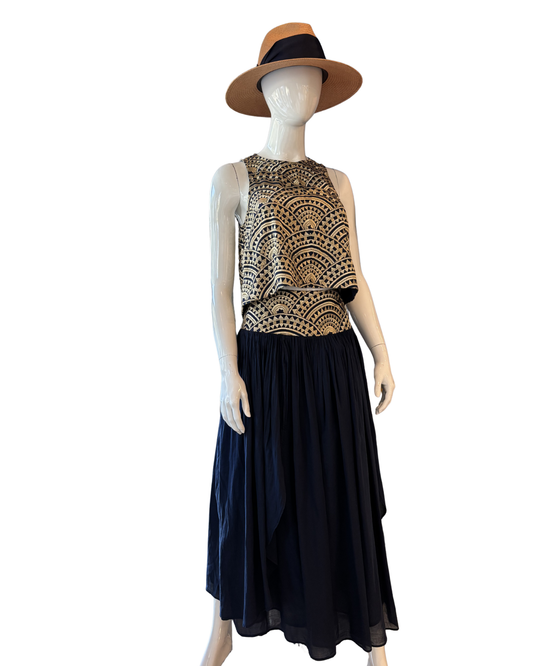 Long Triangle Skirt by Kori / Navy & Gold