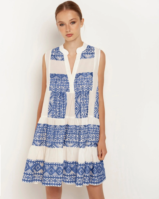 Short Triangle Dress by Kori / White & Blue