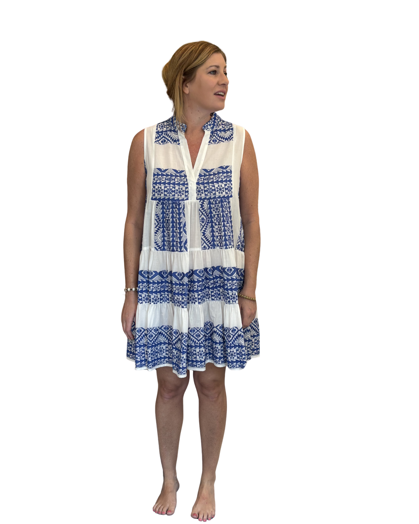 Short Triangle Dress by Kori / White & Blue
