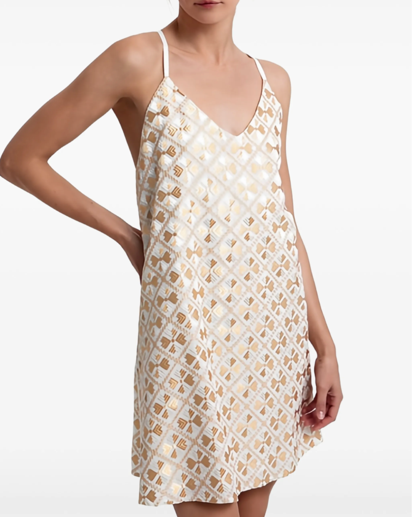 Flakes Mini Dress by Kori / White & Gold