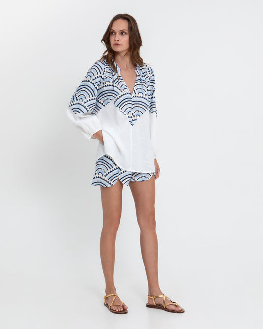 Triangle Blouse by Kori / White & Blue Ciel
