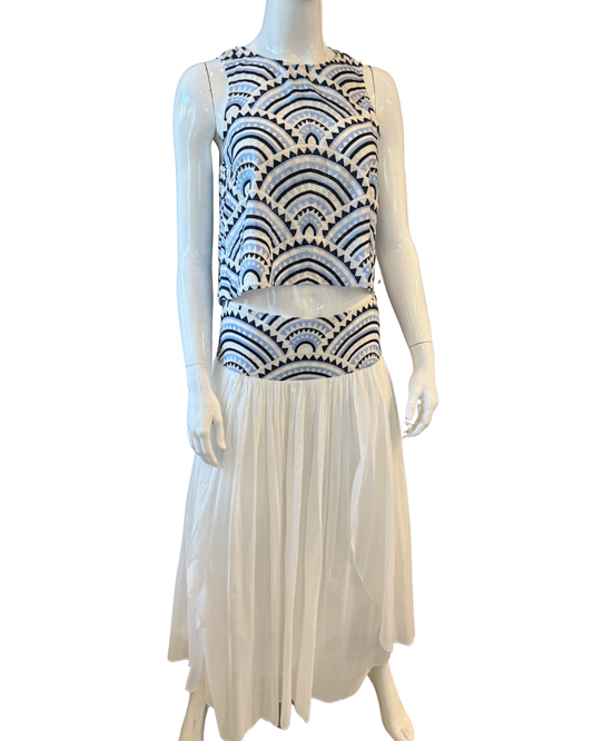 Long Triangle Skirt by Kori / White & Blue Ciel