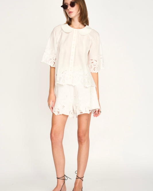 Woodstock Shorts by Mirth / White Embroidered Deco